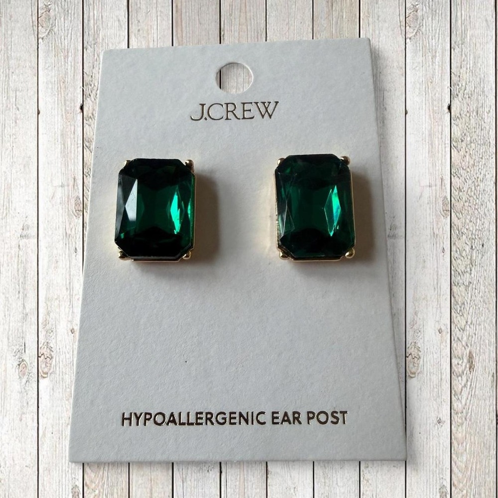 J.Crew Womens Emerald Green Crystal Statement Stud Earrings Gold Tone CQ095 OS